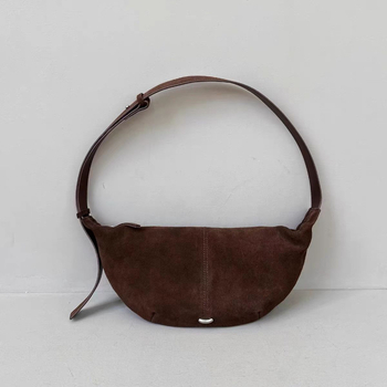 Ženska torbica za jesen-zimu od velura i kože teladi, oblika dumpling, nošenje ispod ruke, preko ramena ili crossbody