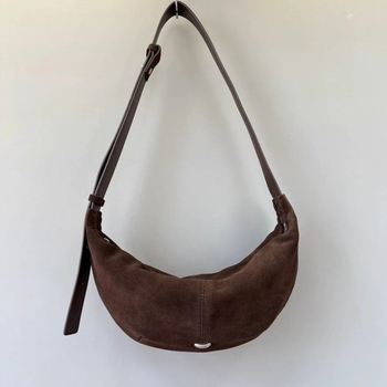 Ženska torbica za jesen-zimu od velura i kože teladi, oblika dumpling, nošenje ispod ruke, preko ramena ili crossbody