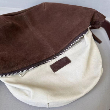 Ženska torbica za jesen-zimu od velura i kože teladi, oblika dumpling, nošenje ispod ruke, preko ramena ili crossbody