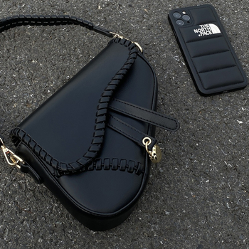 Crna PU sjedala torbica za žene, mala, crossbody, gradski stil