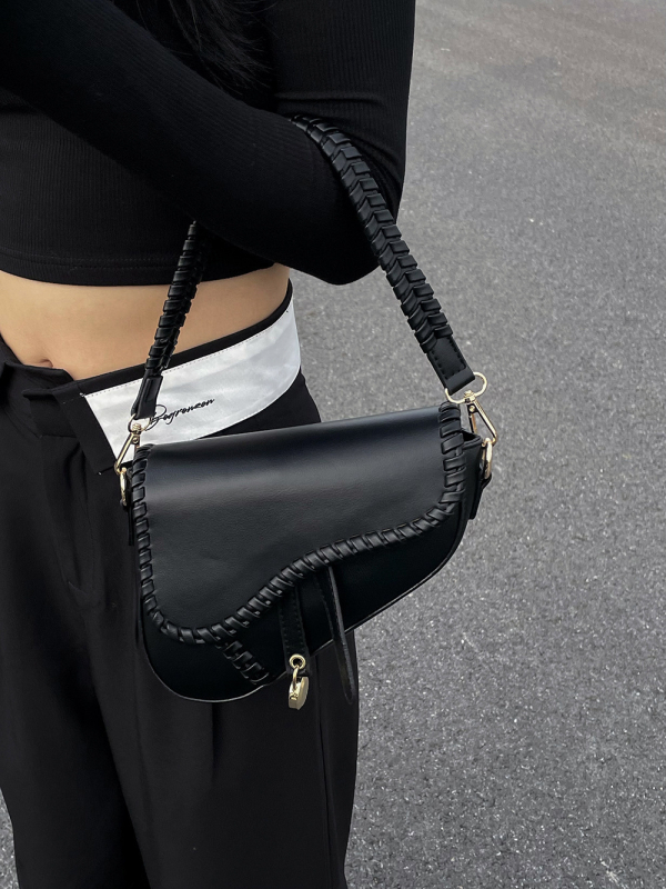 Crna PU sjedala torbica za žene, mala, crossbody, gradski stil