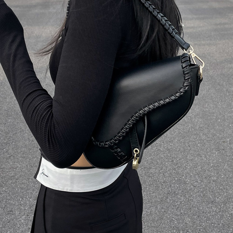 Crna PU sjedala torbica za žene, mala, crossbody, gradski stil