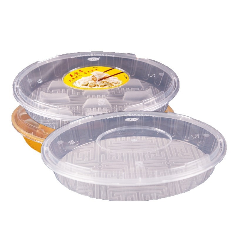 Cutie de unică folosință, rotundă, pentru gyoza și wonton, transparentă, din PP gros, cu capac, potrivită pentru microunde
