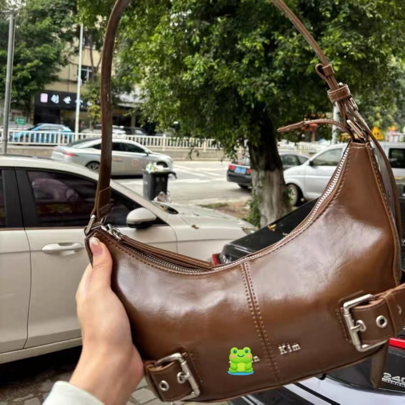 Korejska niša crossbody torbica tip sedlo s retro kopčom za pojas, PU materijal, dizajn ispod pazuha s polumjesecem