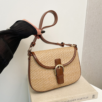 Korejska tkanina torbica tipa sedlo za žene, 2025 modna crossbody torbica s pletenim dizajnom od slame