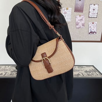 Korejska tkanina torbica tipa sedlo za žene, 2025 modna crossbody torbica s pletenim dizajnom od slame