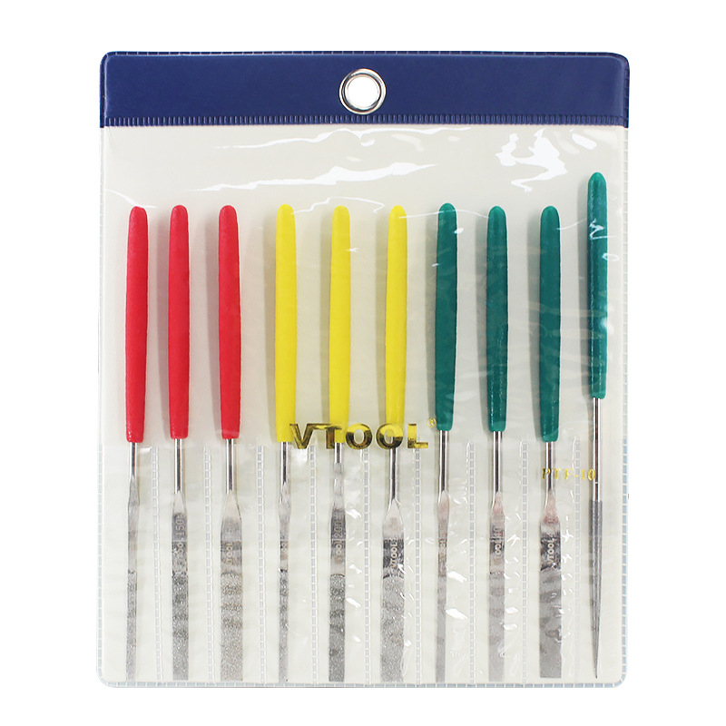 VTOOL set mic de fișiere din aliaj de diamant, forme variate, finisare fină, fișier plat înclinant mic PTF-10