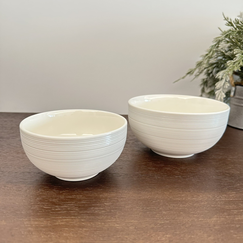 Bol ceramic, seria White Thread, rotund, compatibil cu microunde, potrivit pentru orez și tăiței