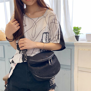 Ženska crossbody torbica s dvostrukim zatvaračima, mreža sa šljokicama, sedlasta torbica, široka naramenica, korejski stil