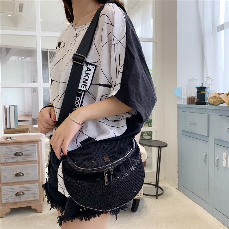 Ženska crossbody torbica s dvostrukim zatvaračima, mreža sa šljokicama, sedlasta torbica, široka naramenica, korejski stil