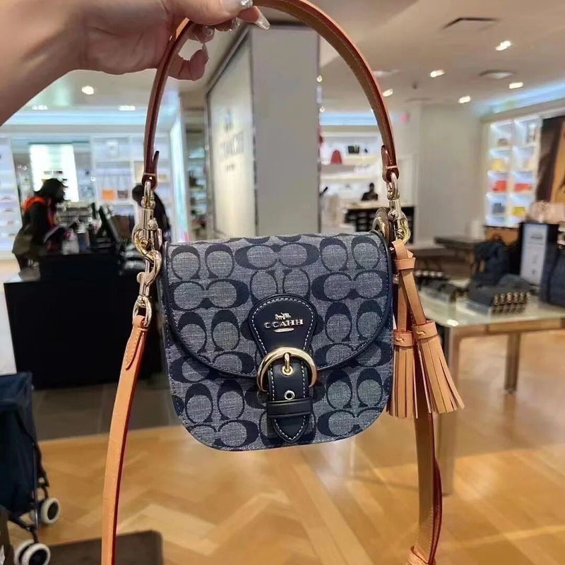 Kleo mala džins torbica tipa sedlo s resicama, crossbody za žene