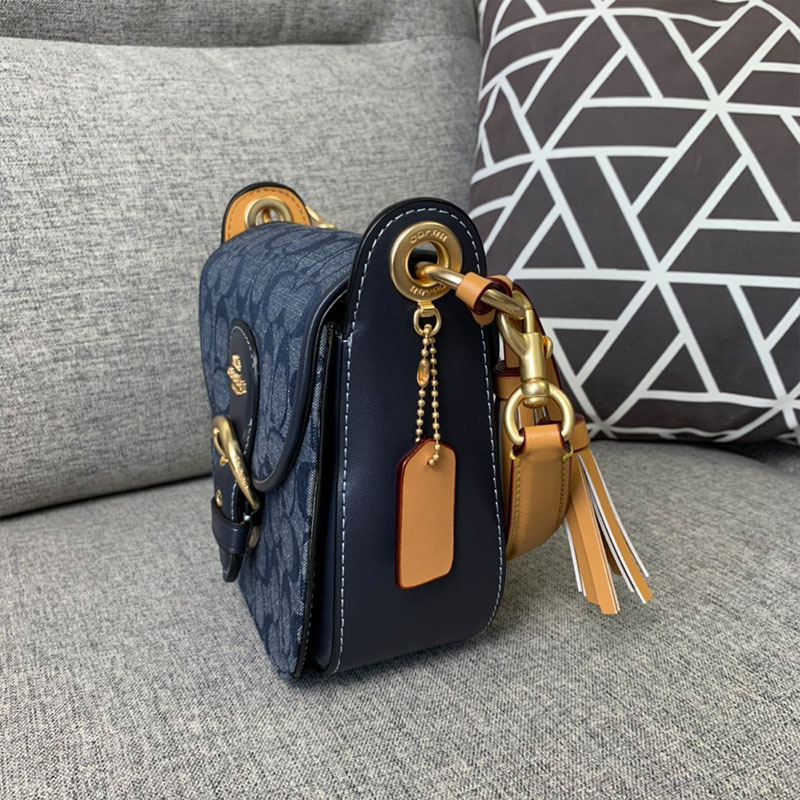 Kleo mala džins torbica tipa sedlo s resicama, crossbody za žene