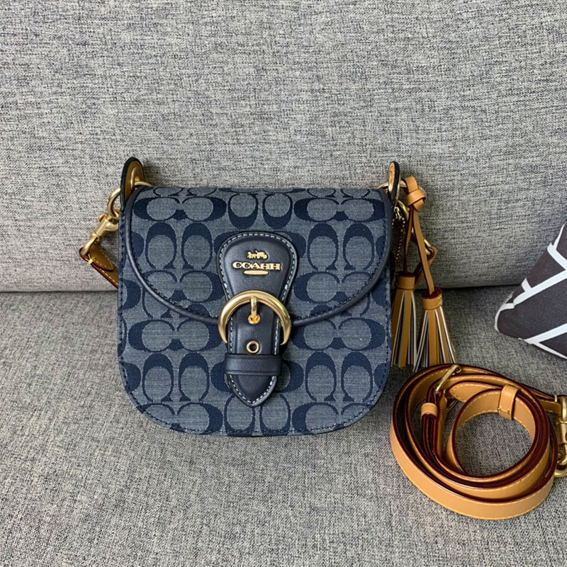 Kleo mala džins torbica tipa sedlo s resicama, crossbody za žene