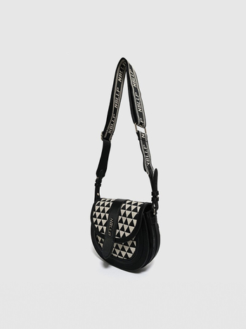 Ženska crno-bijela geometrijska sedlasta torba, svestrana crossbody torba, boutique dizajn, Instagram stil