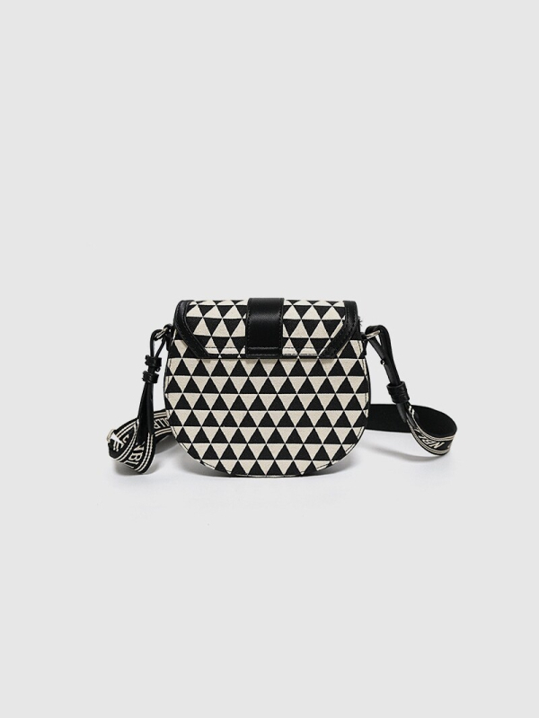 Ženska crno-bijela geometrijska sedlasta torba, svestrana crossbody torba, boutique dizajn, Instagram stil