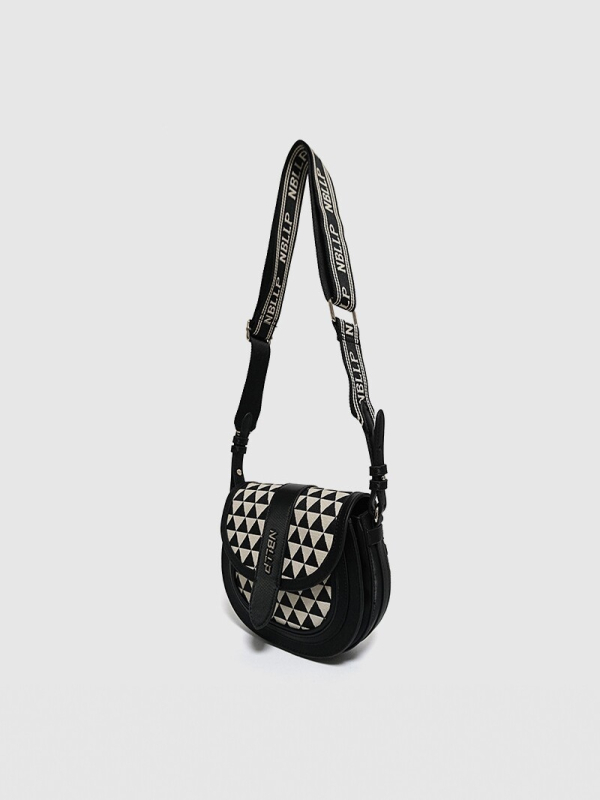 Ženska crno-bijela geometrijska sedlasta torba, svestrana crossbody torba, boutique dizajn, Instagram stil