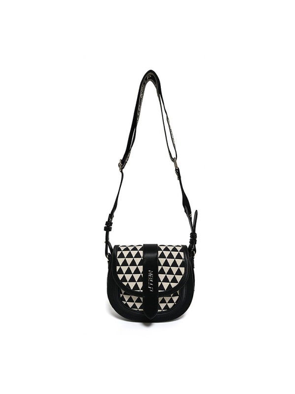Ženska crno-bijela geometrijska sedlasta torba, svestrana crossbody torba, boutique dizajn, Instagram stil
