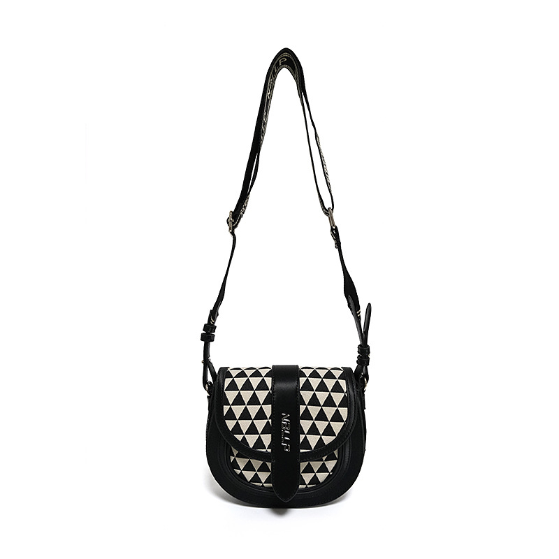 Ženska crno-bijela geometrijska sedlasta torba, svestrana crossbody torba, boutique dizajn, Instagram stil