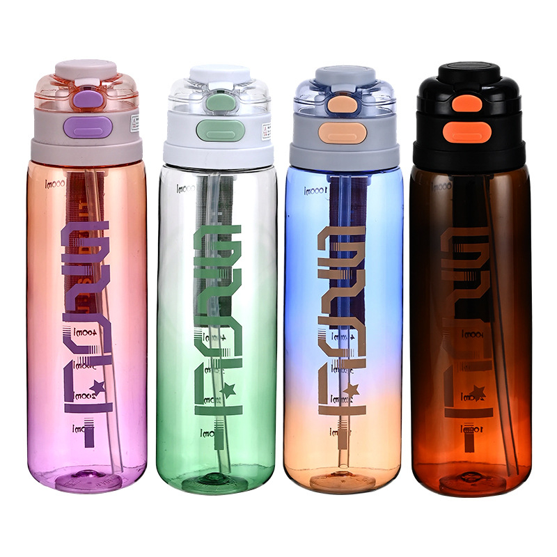 Cup Creation Bidon din plastic cu gradient de culoare, capacitate mare, pentru exterior, bidon sport cu pai