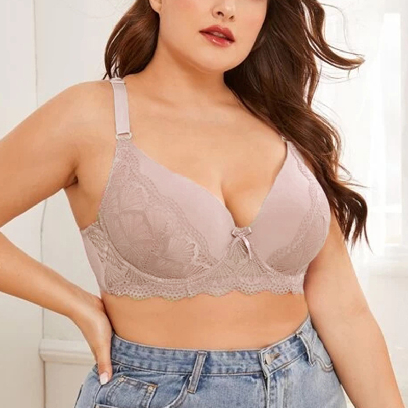 Plus-size čipkasti grudnjak s E-kupom, potpuno pokrivanje, seksi jednobojan, podizanje i bočna potpora