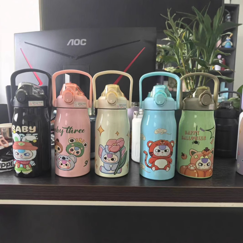 Sticlă termo din oțel inoxidabil 316, izolație în vid, mare capacitate, cu mâner și pai, pentru sport și în aer liber