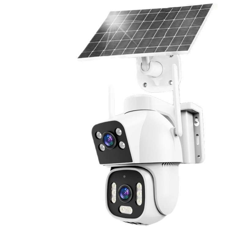 Cameră exterioră solară AOV cu obiective duale, rezistentă la apă, fără alimentare sau internet, viziune de noapte, monitorizare 4G
