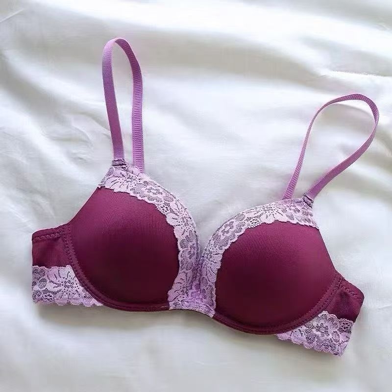 Čipkasto žensko donje rublje, grozdno ljubičasta, francuski stil, seksi push-up grudnjak bez žice, mekana podrška