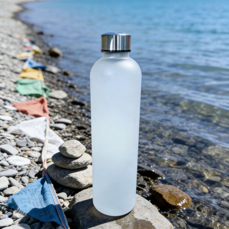 Pahar de apă transparent, cilindric, cu un singur strat, cu curea de purtare, pentru acasă și navetă.