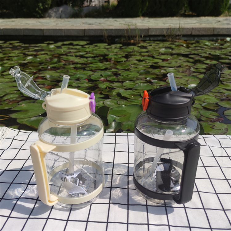Sticlă de apă din plastic, capacitate mare, unisex, pentru sport și fitness, portabilă, rezistentă la căderi, cu pai