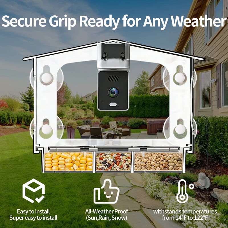 Kamera za kućnu hranilicu ptica na prozoru sa snažnom usisnom čašom, AI identifikacijom ptica, HD automatsko snimanje i prikaz uživo