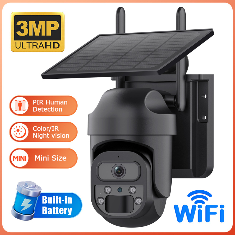 Cameră de supraveghere WiFi alimentată cu energie solară, vizionare nocturnă color, HD, economie de energie, cameră PTZ exterior