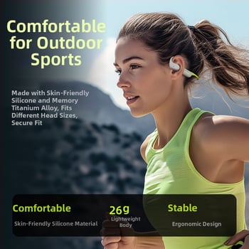 Langston Bluetooth slušalice s kostnom provodljivosti, otvorenog dizajna, bežične za trčanje, vožnju biciklom i fitness; stereo, Bluetooth 5.4; više od 8 sati trajanja baterije; silikon materijal