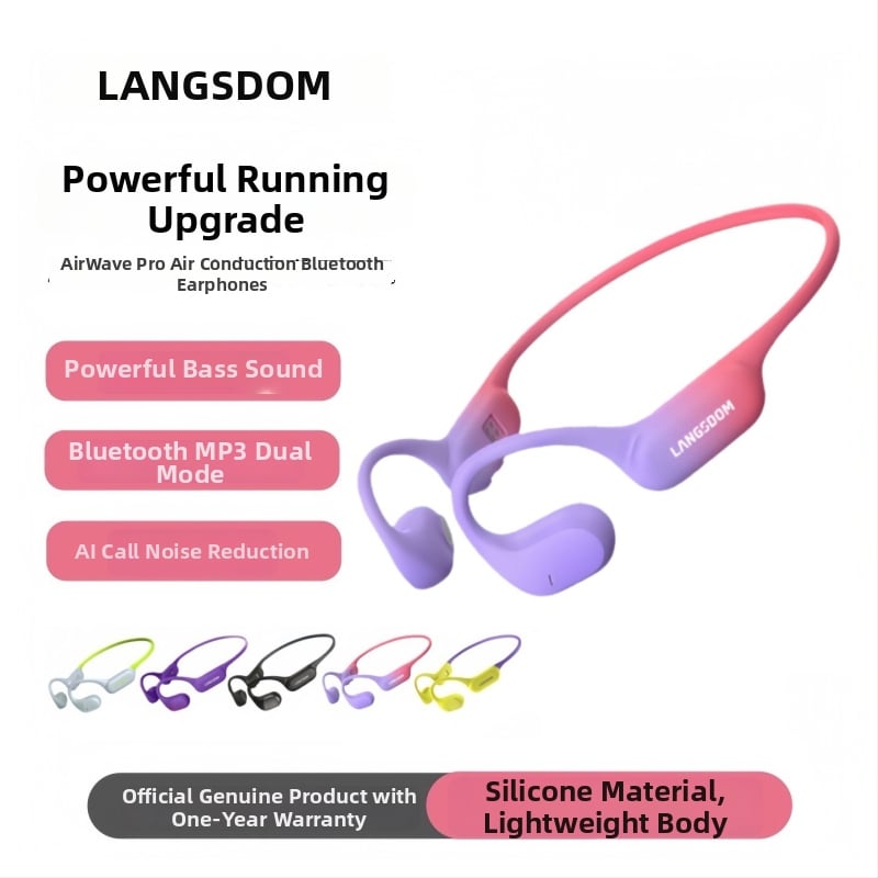 Langston Bluetooth slušalice s kostnom provodljivosti, otvorenog dizajna, bežične za trčanje, vožnju biciklom i fitness; stereo, Bluetooth 5.4; više od 8 sati trajanja baterije; silikon materijal