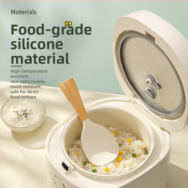 Lingură de orez din silicon alimentar, cu bază stabilă, mâner lung, antiaderent, pentru orez gătit în orezor, uz casnic