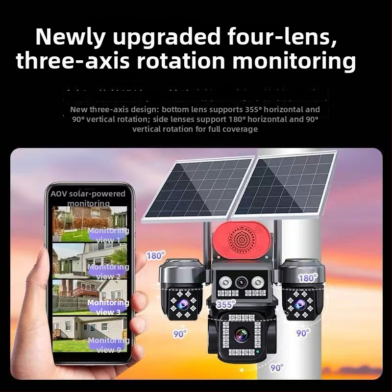 Solarna 4G kamera s četiri objektiva, 8MP Ultra HD, vodootporna, noćni nadzor