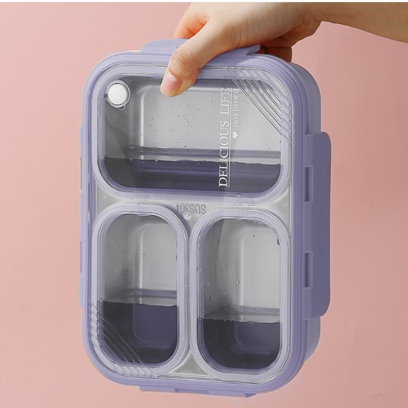 Cutie pentru prânz din oțel inoxidabil 304, nu amestecă aromele, izolare termică profundă, trei compartimente, pentru studenți și angajați