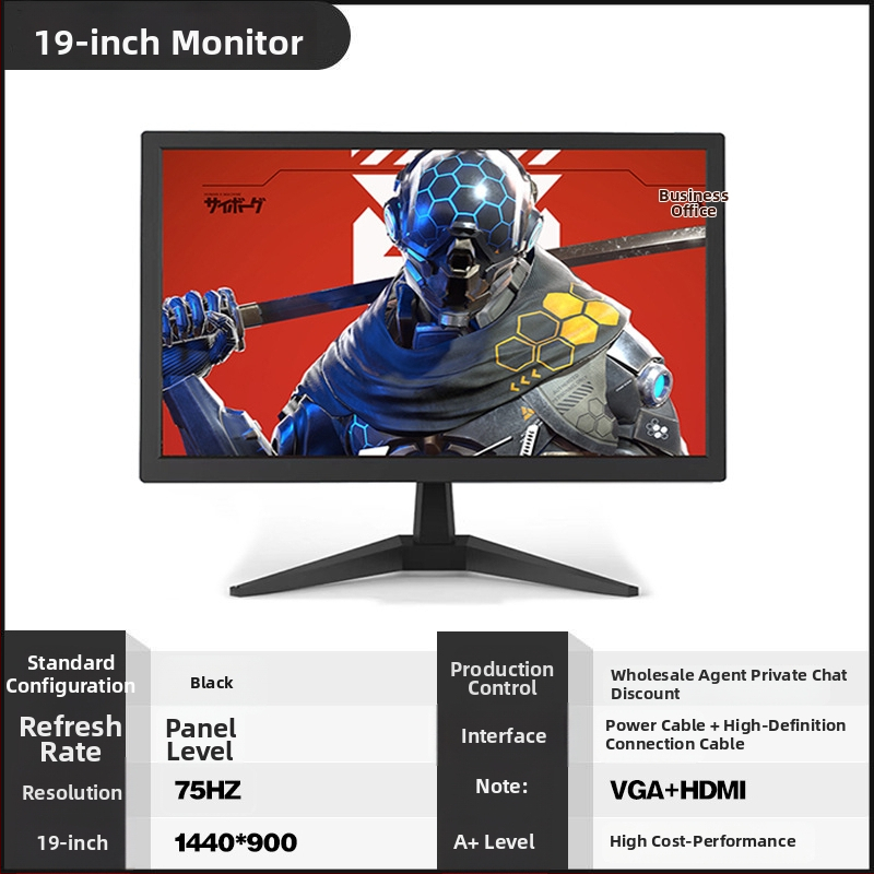 19-palcový kancelársky LCD monitor, 1440×900, 75 Hz, 1080p, dizajn displeja