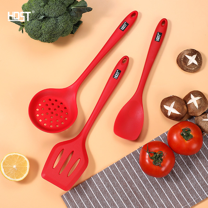 Set din silicon pentru bucătărie: spatule pentru tigăi antiaderente, spatulă cu găuri și lingură de supă – materiale alimentare, rezistente la temperaturi înalte