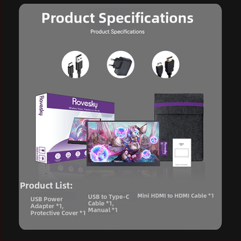 Prenosný bezdrôtový monitor s IPS panelom, 15,6 palca, 1080p, 16:9, USB/HDMI, hmotnosť 0,73 kg