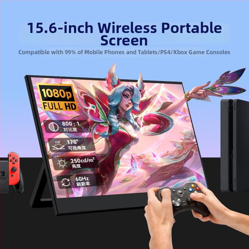Prenosný bezdrôtový monitor s IPS panelom, 15,6 palca, 1080p, 16:9, USB/HDMI, hmotnosť 0,73 kg