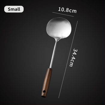 Spatulă retro pentru ciuperci, mâner din lemn, oțel inoxidabil, ustensilă de bucătărie cu mâner lung