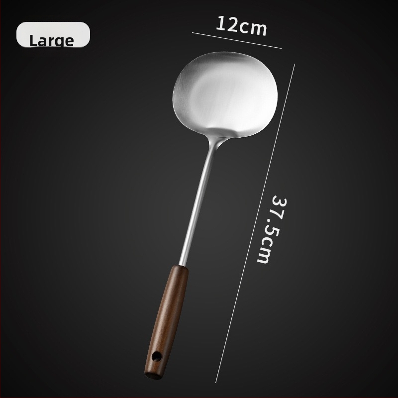 Spatulă retro pentru ciuperci, mâner din lemn, oțel inoxidabil, ustensilă de bucătărie cu mâner lung