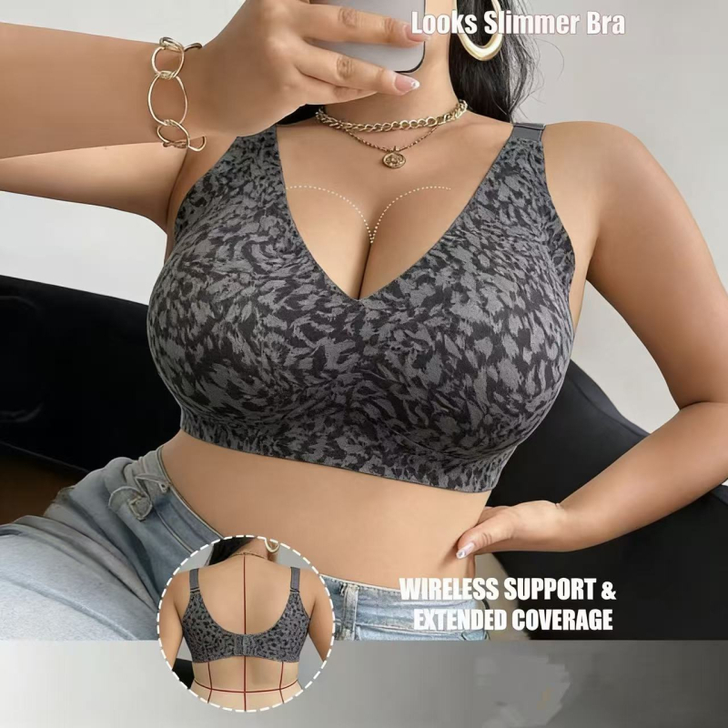 Plus-size grudnjak s leopard uzorkom, bezšivne, čvrsta košarica, udobna potpora, veliki obujam košarica, oblikovanje tijela, push-up efekt
