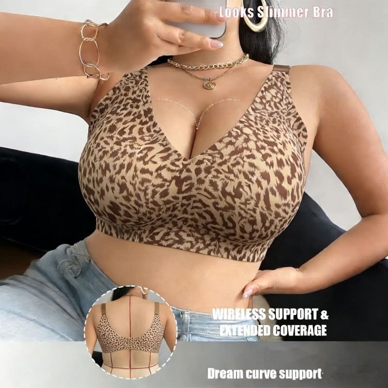 Plus-size grudnjak s leopard uzorkom, bezšivne, čvrsta košarica, udobna potpora, veliki obujam košarica, oblikovanje tijela, push-up efekt