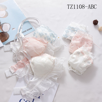 Ženski set donjeg rublja u japanskom stilu, bez žice, trokutasti košarice, izvezeni Ice Silk grudnjak u kompletu, školski stil, prirodan izgled