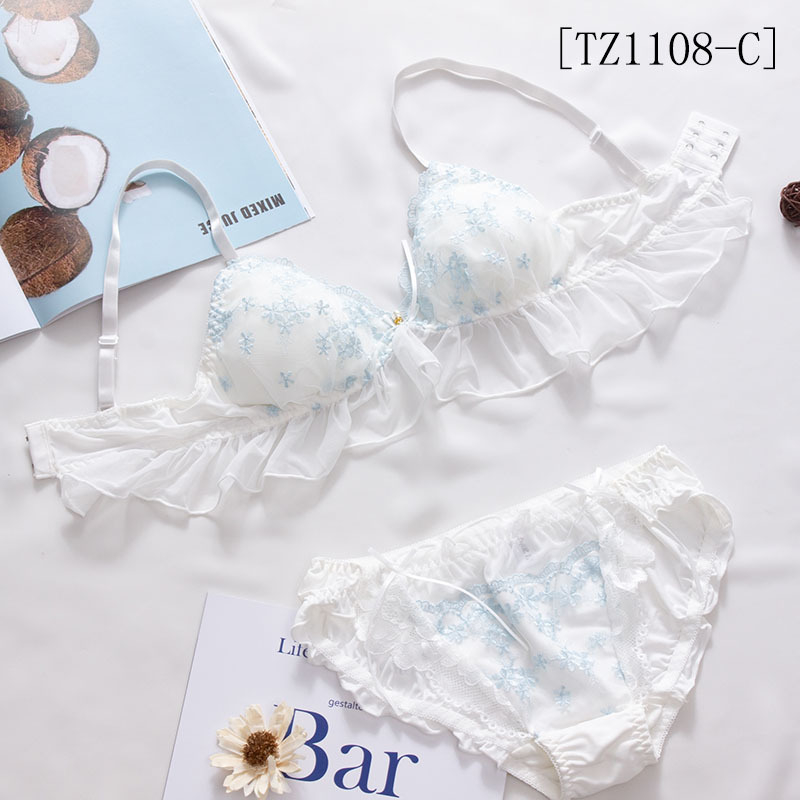 Ženski set donjeg rublja u japanskom stilu, bez žice, trokutasti košarice, izvezeni Ice Silk grudnjak u kompletu, školski stil, prirodan izgled