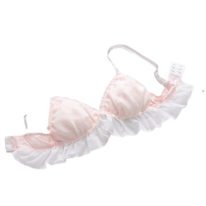 Ženski set donjeg rublja u japanskom stilu, bez žice, trokutasti košarice, izvezeni Ice Silk grudnjak u kompletu, školski stil, prirodan izgled
