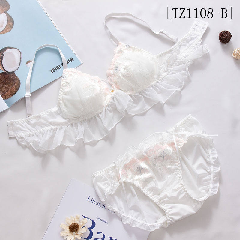 Ženski set donjeg rublja u japanskom stilu, bez žice, trokutasti košarice, izvezeni Ice Silk grudnjak u kompletu, školski stil, prirodan izgled