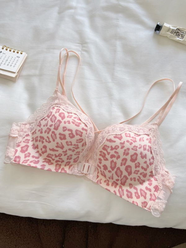 Grudnjak s ružičastim leopard uzorkom, prednje kopčanje, push-up za male grudi, seksi leđa