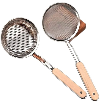 16# Sită din oțel inox cu mâner din lemn, sită cu plasă pentru drenare – pentru găluște, tăiței și prăjire